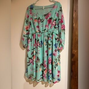 Pink Blush Floral Dress in Mint Green